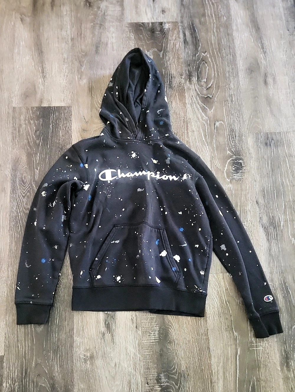Champion Paint Splatter Script Logo Hoodie Kids Black